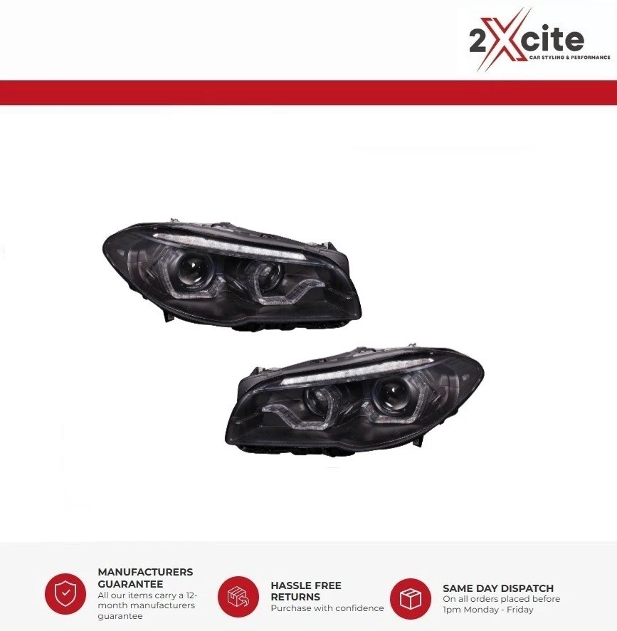 Phare Pour BMW 5 Série F10 2011-2013 Noir LHD DRL XENON Indicateurs Dynamiques - Photo 1/4