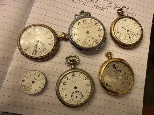 Lot of 6 Antique American Pocket Watches, Movements Elgin & Waltham PARTS REPAIR