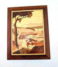 VTG Sorrento Italy Marquetry Wooden Picture Italian Village Wall Hanging 8.75"