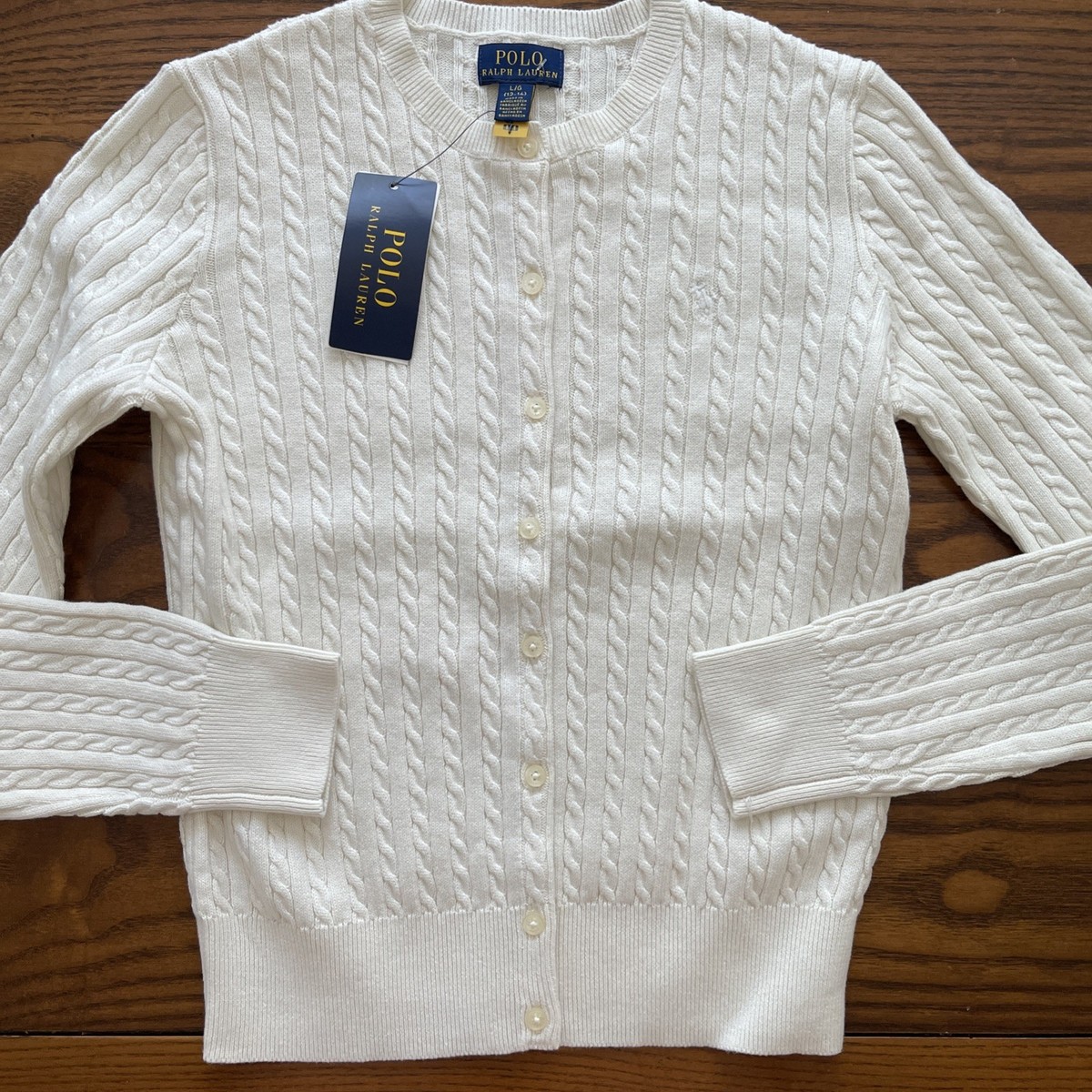 NWT Polo Ralph Lauren Big Girl's Cable Knit Cotton Cardigan, Size