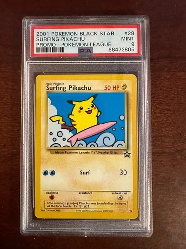 New ListingPokemon League Black Star Surfing Pikachu Promo #28 PSA9 Cert # 68473805