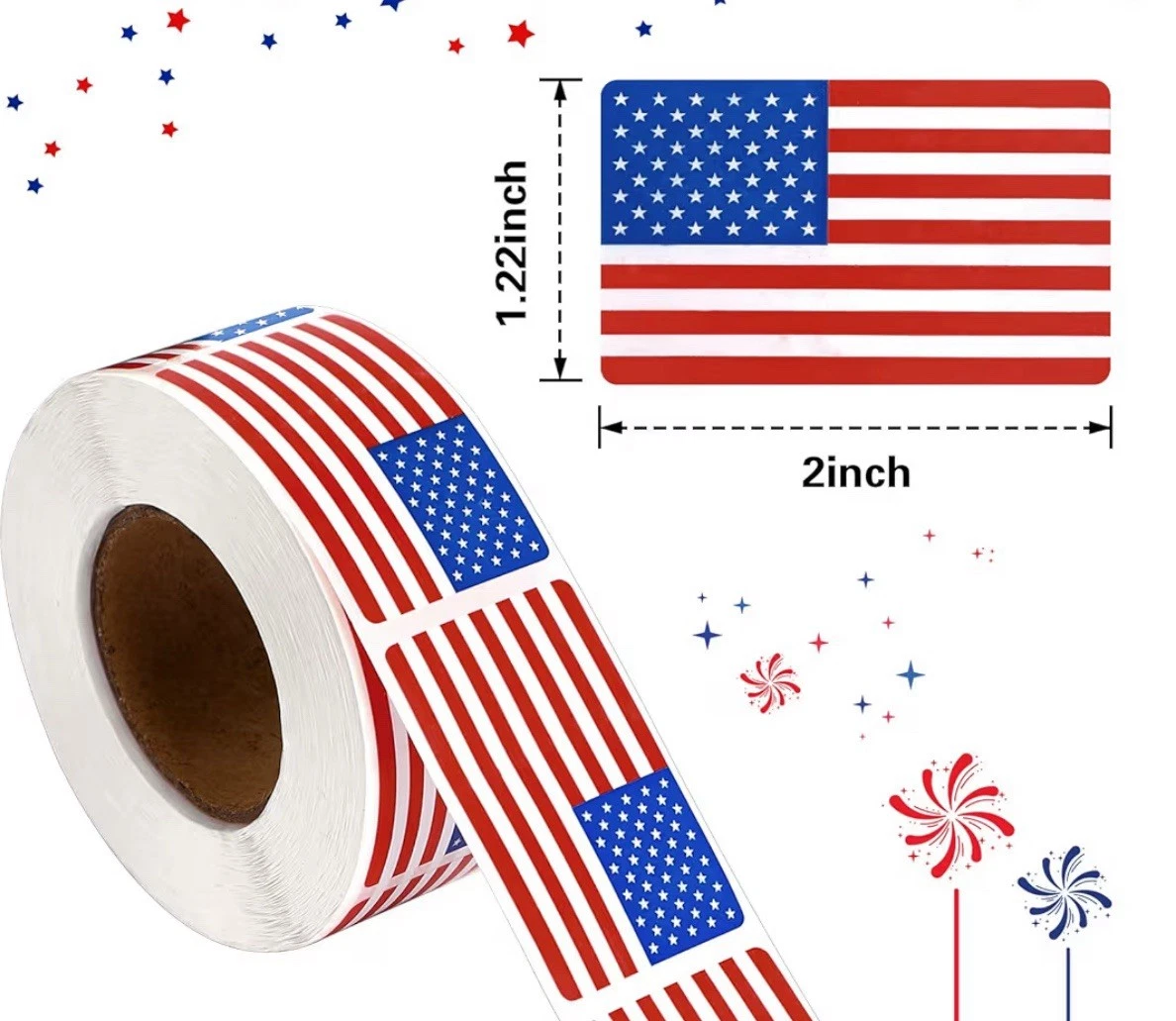 30Pcs American Flag USA Patriotic Adhesive Label 2 x 1.22 Inch Stickers Decal
