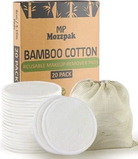 MP MOZZPAK (20 Pack) Reusable Makeup Remover Pads | Bamboo Cotton Rounds for... 