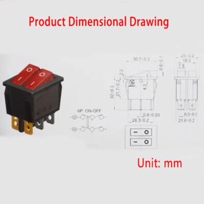For 31x26mm KCD3 Double Connection Rocker Switch ON/OFF 6