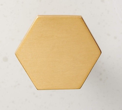 CB2 Hex Polished Brass Knob Set of 6 Kitchen Bathroom Hardware NEW