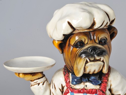 Boxer Dog Waiter Chef w Serving Tray Figurine Statue 13" Butler Resin Rare - Picture 5 of 11