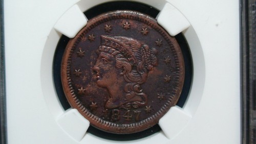 1847 Braided Hair Large Cent NGC AU 1C Coin PRICED TO SELL NOW! - Picture 3 of 4