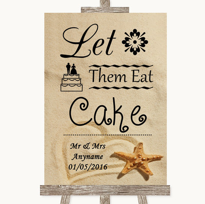 Personalisiertes Hochzeitsschild Sandstrand Lass sie Kuchen essen