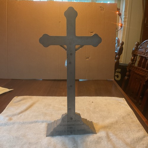 Gran cruz de altar de pie fundida de la Iglesia Católica con Jesús, medallón IHS - Imagen 5 de 9