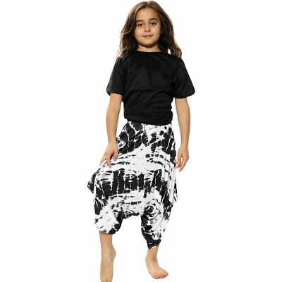 Kinder Mädchen Baggy Harem Hose Ali Baba Stil Batik Schwarz Yoga Freizeit 5-13