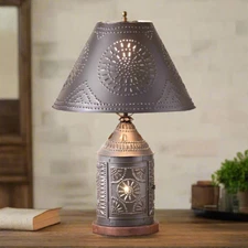 Primitive Country Revere Lamp punched tin Shade Rustic Lighting