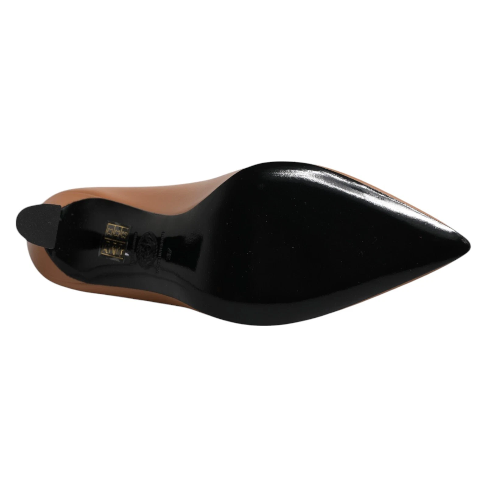 Scarpe VERSACE decolte tacco alto placca logo pelle marrone EU39 US8.5 1180usd