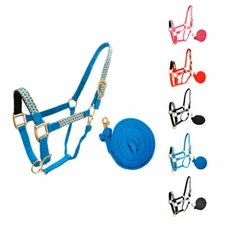 Tahoe Tack Patterned Adjustable Horse Nylon Halters with Matching 10’ Lead Full