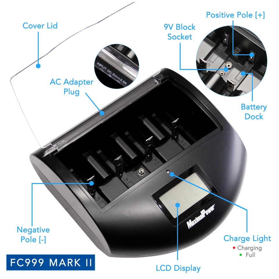FC999 Mark II Smart Charger Li-ion/Alkaline/NiMh/ AA AAA AAAA C D w/ USB Port - Image 4 of 4