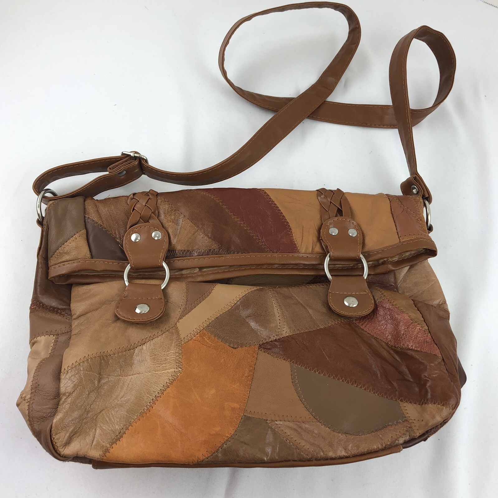 leather flap purse patchwork pattern Vintage - image 1