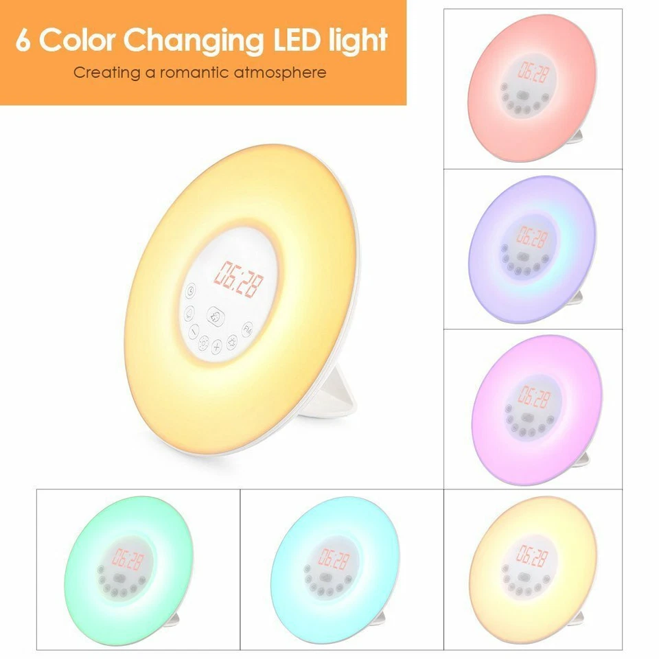 LED Light Alarm Clock Nature Sound Sunrise Wake Up Bedside Lamp Touch Control RK - Image 3 of 4