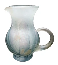 Rueven Nouveau Hand Painted Drip Satin Art Glass Pitcher Creamer Vase 4.25" H