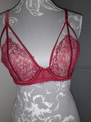 New Look Red Bra Set 34B With Rhinestones - Image 1 of 4