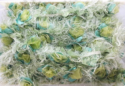 Sea foam green & blue eyelash flowers trim 2YARDS  elastic 1.5'' w dance, costu
