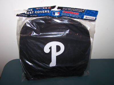 MLB LICENSED PHILADELPHIA PHILLIES HEAD REST COVERS NOS SET OF 2 TEAM PRO MARK