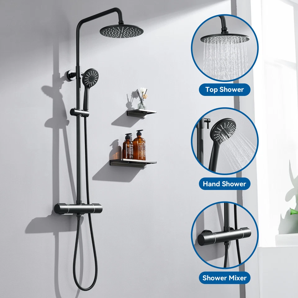 Auralum Duschsystem mit Thermostat Überkopfbrauseset Handbrause Regendusche Set - Bild 2 von 4