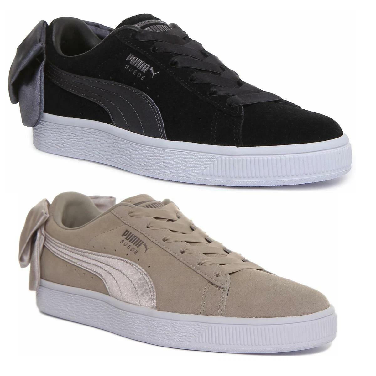 Puma Suede Bow Lace up Trainer In Black Grey Size UK 3 - | eBay