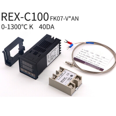 REX-C100 Digitales LCD-PID-Temperaturregler-Set+ K-Thermoelement+ Max.40A SSR