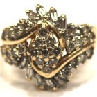 14k yellow gold 1.26ct SI1 H womens diamond baguette round cluster ring 7.9g — photo 2