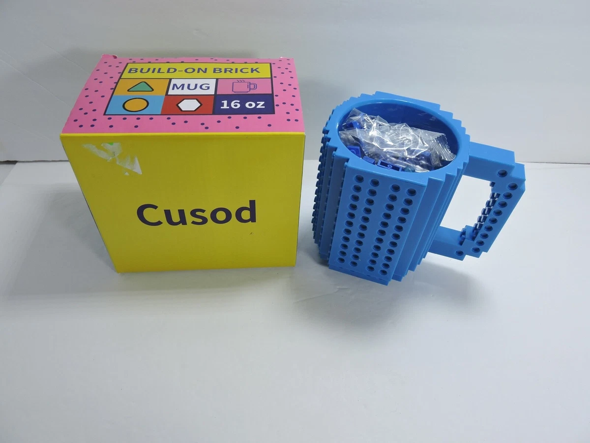 Build on brick mug 16 oz with bricks to build on the outside blue by cusod