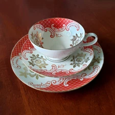 Bavarian Porcelain China Cup Saucer Dessert Plate Trio Antique PreWar Edwardian 