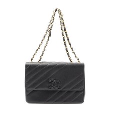 Chanel Calf Coco Mark Shoulder Bag Women Black One Size