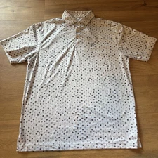 Rhoback Golf Polo Shirt Medium White Blue Green Dog Paw Print AOP Performance