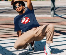 Blue Who Ya Gonna Call Ghostbusters Marshmallow Man Mens T Shirt Gildan MEDIUM