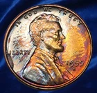 1955-S Lincoln Wheat Cent Penny Rainbow Toned  BU Toning Nice Luster Beautiful