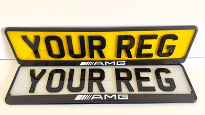 2x AMG UV PRINT Car Number Plate Surround Frame Holder Any Mercedes