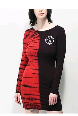 Broken Promises Riot Red Split Tie Dye Long Sleeve Dress (M - Bild 1 von 4
