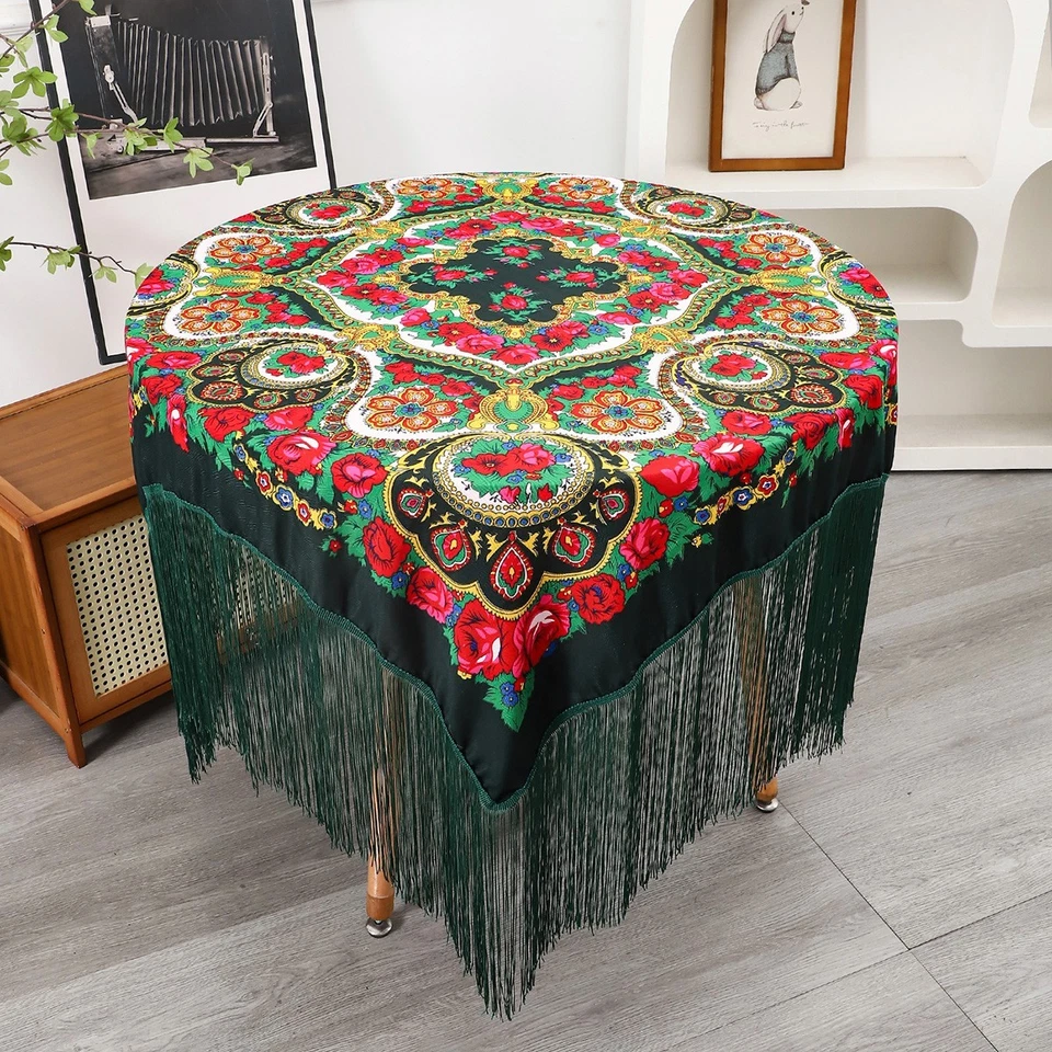 Старинный цветочный вечеринки длинный бахромой скатерть - для вечеринки или рождественского украшения - Изображение 2 из 4