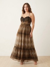 NWT ADRIANNA PAPELL Red Carpet Leopard Beaded Gown Dress 300 Animal Print 14