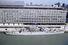 USS Kleinsmith ADP-134 Sun Times Building Chicago River Docked 1959 Color Slide