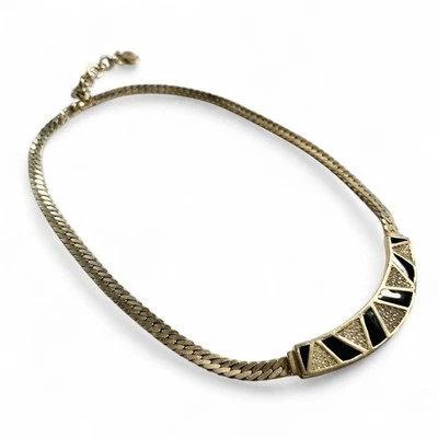 Christian Dior Black and White Enamel Rhinestone Gold Tone Crescent Necklace - Image 1 of 4