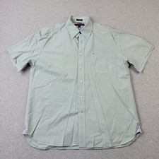 Tommy Hilfiger Shirt Mens XL Green Plaid 80's 2 Ply Pocket Button Down