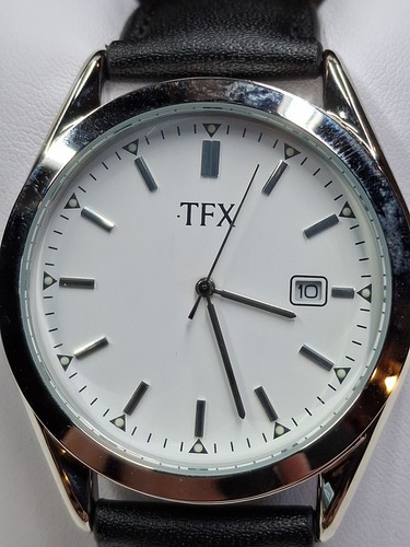 TFX Bulova Watch Men 39mm Silver Tone 36B104 Date Black Leather Needs ...