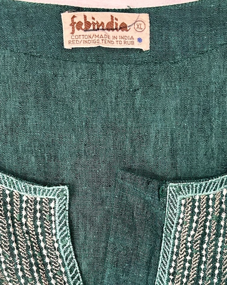 Maxi túnica dividida vintage años 70 de algodón indio caftán espejo bordado yugo XL Foto 4 de 4