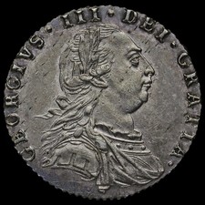 1787 George III Early Milled Silver Sixpence, No Hearts, G/EF #2