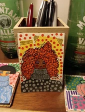 Winter Themed Aceo Original Mixed Media Abstract Woman - Lulu  In Winter