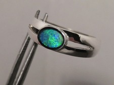 Green / Blue Opal Ring - Solid Australian Opal - .925 Silver SIZE 6.5 US