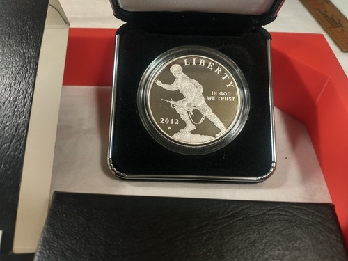 2012 US Mint Infantry Soldier Proof Silver dollar in box with COA - Picture 2 of 3