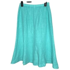 Match Point USA 100% Linen Blue Turquoise Coastal Lagenlook Skirt Size Small