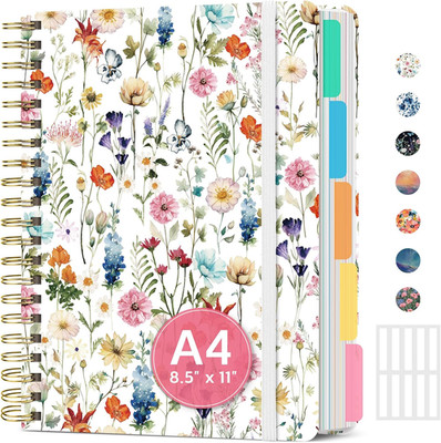 Large Spiral Lined Notebooks With Removable Dividers & Tabs 8.5''X11'' 280 Pages