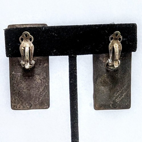 Onyx Southwestern 925 Sterling Silver Retro Vintage Clip On Earrings Signed 1.5 - Picture 4 of 5